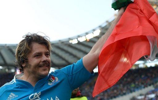Italy&#039;s prop Andrea Lo Cicero salutes the crowd after their Six Nations International Rugby Union match, March 16, 2013