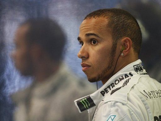 Lewis Hamilton is pictured in his garage during the qualifying session for the Australian Grand Prix on March 16, 2013