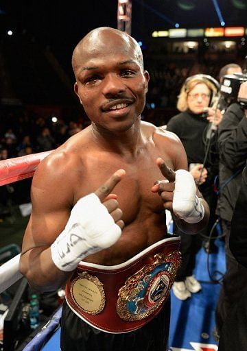 Timothy Bradley celebrates after defeating Ruslan Provodnikov to retain his WBO welterweight title on March 16, 2013