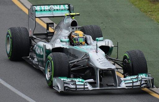Lewis Hamilton takes a bend during the qualifying session at the Australian Grand Prix in Melbourne on March 17, 2013