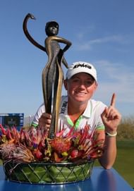 Stacy Lewis poses with the trophy on March 17, 2013 in Phoenix, Arizona