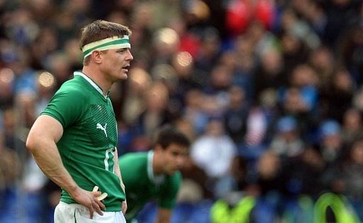 Brian O&#039;Driscoll reacts during the Six Nations International Rugby Union match in Rome on March 16, 2013