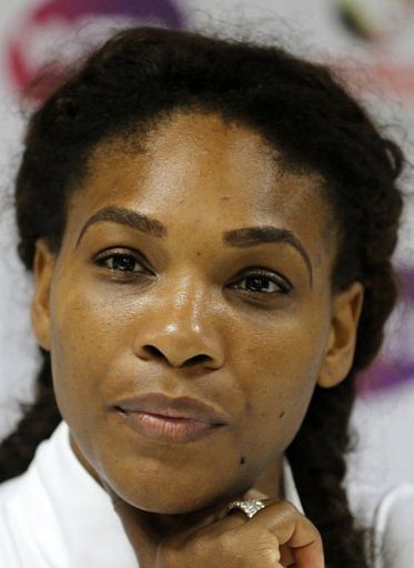 Serena Williams gives a press conference during the Dubai Open on February 20, 2013