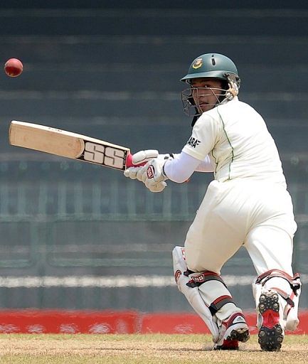 Mushfiqur Rahim plays a shot against Sri Lanka in Colombo on March 19, 2013