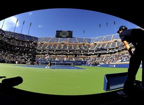 Mardy Fish plays against Tobias Kamke during the US Open 2011 in New York on August 29, 2011