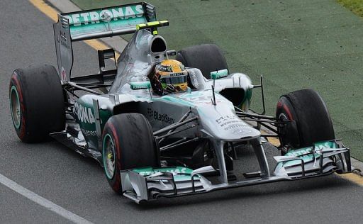 Lewis Hamilton drives in the Australian Grand Prix in Melbourne on March 17, 2013