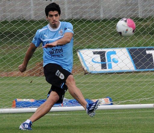 Luis Suarez at a training session on March 18, 2013 in Canelones, 27km east of Montevideo