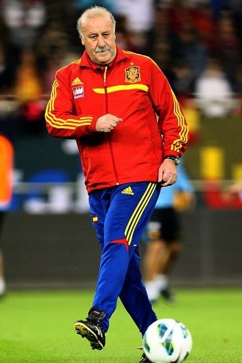 Vicente del Bosque at a Spain training session in Doha on February 5, 2013