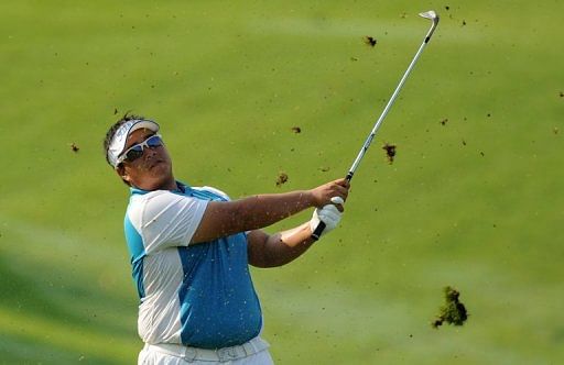 Kiradech Aphibarnrat plays a stroke at the Maybank Malaysian Open in Kuala Lumpur on March 21, 2013