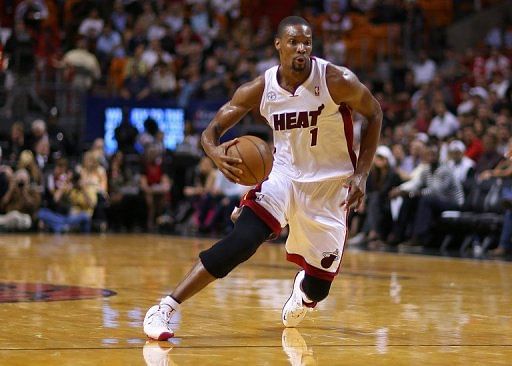 Chris Bosh of the Miami Heat drives during a game against the Detroit Pistons at American Airlines Arena March 22, 2013