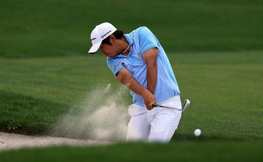 John Huh of the United States plays his second shot on the 1st hole at Bay Hill Golf and Country Club on March 23, 2013
