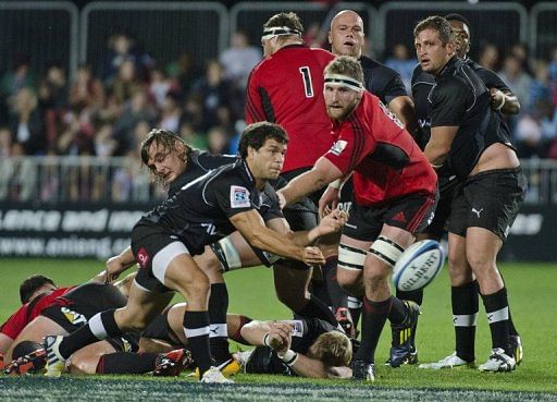 Southern Kings&#039; Nicolas Vergallo  (front L) clears the ball against the Canterbury Crusaders, on March 23, 2013