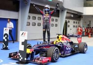 Red Bull driver Sebastian Vettel of Germany celebrates at the Formula One Malaysian Grand Prix in Sepang, March 24, 2013