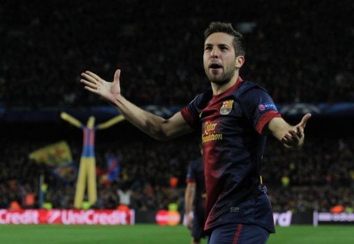 Barcelona&#039;s defender Jordi Alba at the Nou Camp stadium in Barcelona on March 12, 2013