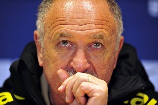 Brazil&#039;s manager Luiz Felipe Scolari gives a press conference at Stamford Bridge in London on March 24, 2013