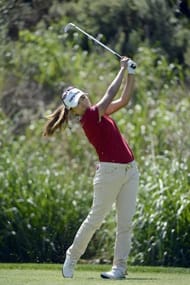 South Korea's Kim In-kyung tees off during the final round of the Kia Classic on March 24, 2013