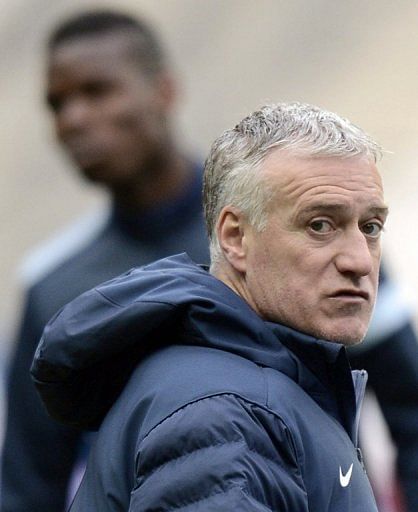 Didier Deschamps takes a training session on March 25, 2013, the eve of the World Cup qualifier against Spain