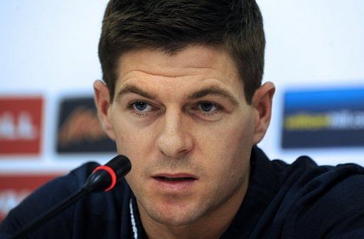 England captain Steven Gerrard at a press conference in Podgorica on March 25, 2013