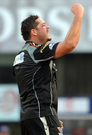 Jesse Ryder celebrates taking a wicket for Pune Warriors against Delhi Daredevils on April 17, 2011