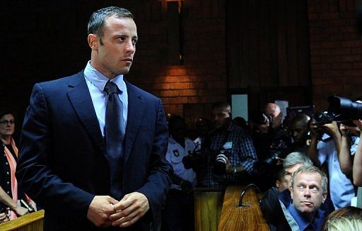 South African Olympic sprinter Oscar Pistorius appears at the Magistrate Court in Pretoria on February 22, 2013