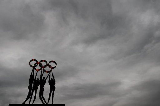 A sculpture, seen outside the headquarters of the IOC in Lausanne, on November 11, 2012