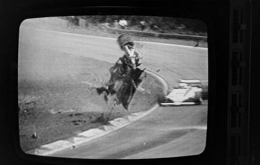 This screen grab from TF1 shows the crash that killed Gilles Villeneuve on May 8, 1982