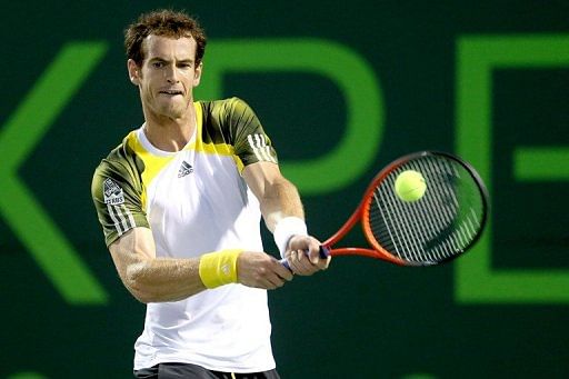 Andy Murray returns a shot to Richard Gasquet in the semi-finals of the Miami Masters on March 29, 2013