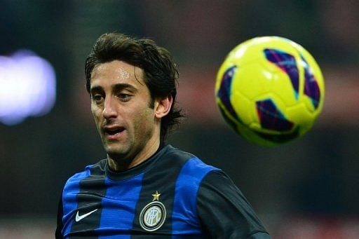 Inter Milan forward Diego Milito in action against Chievo at the San Siro on February 10, 2013