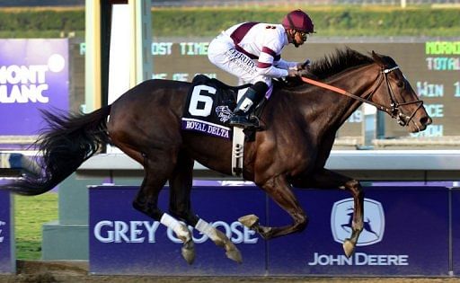 Mike Smith rides Royal Delta to victory at the Breeders&#039; Cup Ladies&#039; Classic on November 2, 2012