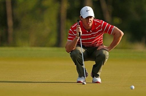 Rory McIlroy of Northern Ireland lines up his birdie putt at the Shell Houston Open on March 30, 2013, in Humble, Texas