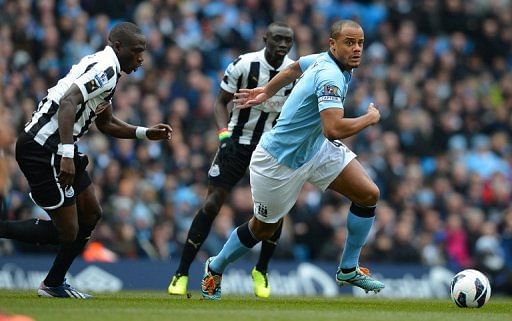 Manchester City defender Vincent Kompany in action against Newcastle on March 30, 2013