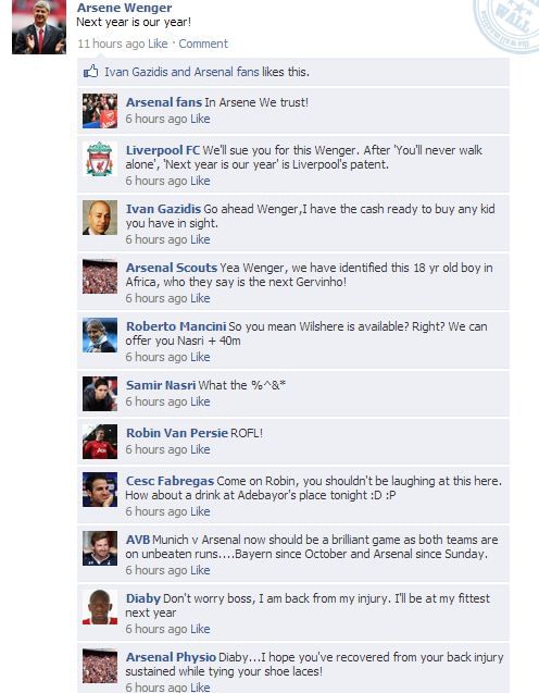 Arsene Wenger's FB wall revealed