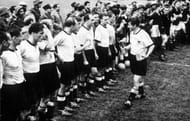 World Cup Final, 1954, Berne, Switzerland, 4th July, 1954, West Germany 3 v Hungary 2, West German captain Fritz Walter shows off the World Cup trophy to his teammates after their win