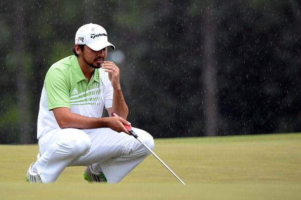 Jason Day of Australia reacts after missing a birdie putt on the 18th green during the final round of the 2013 Masters Tournament at Augusta National Golf Club on April 14, 2013 in Augusta, Georgia.  (Photo by Harry How/Getty Images)