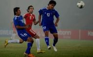 Arezou (in red) in action during SAFF Cup 2011