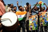 Indian cricket fans celebrate victory a