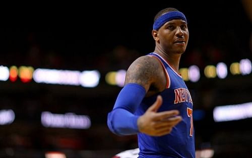 Carmelo Anthony of the New York Knicks during the game against the Miami Heat on April 2, 2013