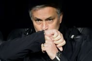 Real Madrid's coach Jose Mourinho reacts on April 3, 2013 at Santiago Bernabeu stadium in Madrid