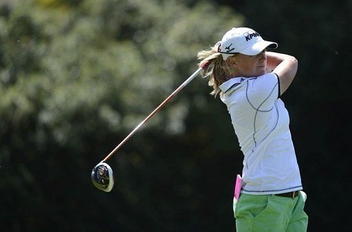 Stacy Lewis tees off at the Kia Classic in Carlsbad, California on March 23, 2013