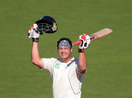 New Zealand cricketer Jesse Ryder celebrates a century on March 26, 2009
