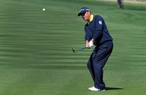 Matt Bettencourt hits a chip shot during the first round of the Texas Open on April 4, 2013