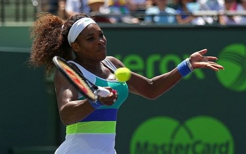 Serena Williams plays on March 30, 2013 in Key Biscayne, Florida