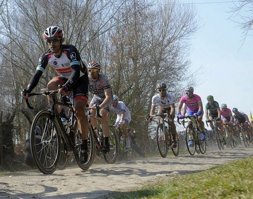 Swiss cyclist Fabian Cancellara of team Radioschack competes in the 111th edition of the Paris-Roubaix on April 7, 2013