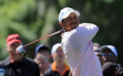 Tiger Woods during the final day of the Tavistock Cup on March 26, 2013