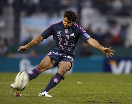 Jerome Fillol strikes a penalty shot at Jose Amalfitani stadium in Buenos Aires, on August 4, 2012