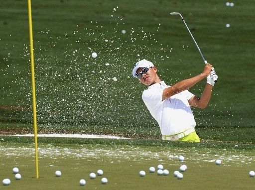 Guan Tianlang is pictured during a practice round ahead of the Masters tournament in Augusta, Georgia on April 8, 2013