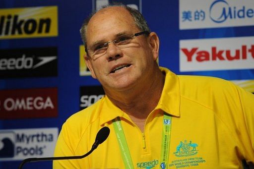 Former Swimming Australia head coach Leigh Nugent is pictured at a press conference in Shanghai on July 22, 2011