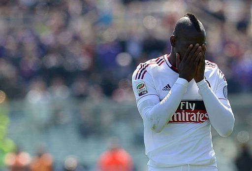 AC Milan&#039;s Mario Balotelli pictured during the Italian Serie A match between Fiorentina and AC Milan, April 7, 2013.