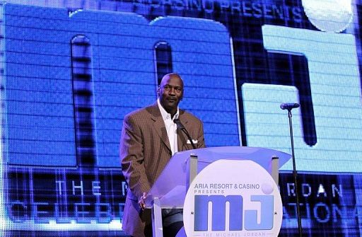 Michael Jordan speaks at the Michael Jordan Celebrity Invitational Gala in Las Vegas on April 5, 2013