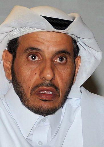Abdullah bin Nasser Al-Thani at a press conference in Doha on May 28, 2012.